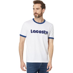 Mens Lacoste Short Sleeve Regular Fit Tee Shirt with Large Lacoste Wording