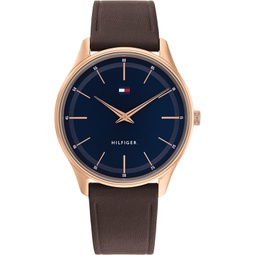 Tommy Hilfiger Mens Quartz Stainless Steel and Leather Strap Hyper Slim Watch, Color: Navy (Model: 1710466)