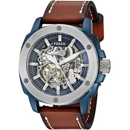 Fossil Mens Automatic Stainless Steel and Leather Casual Watch, Color:Brown (Model: ME3135)