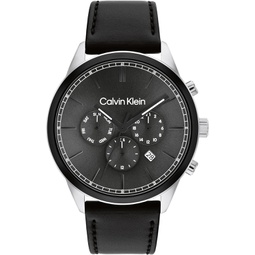 Calvin Klein Mens, CK Infinite Multi-Function Watch with Sunray Dial, Water Resistant, Black Leather Strap, (Model:25200379)
