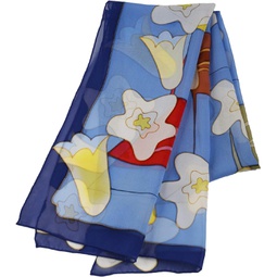JJcollections Hand Paint Silk Scarf, Champagne Time, Indigo Blue