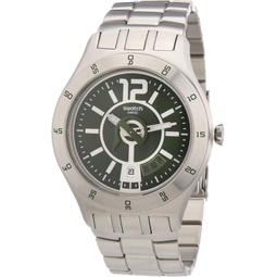 Swatch Mens YTS407G Quartz Olive Green Dial Measures Seconds Stainless Steel Watch