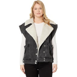 Womens Blank NYC Denim and Sherpa Oversized Vest in All Nighter