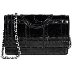 Tory Burch Womens Fleming Soft Metallic Square Quilt Chain Wallet, Black, One Size