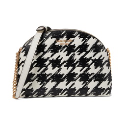 Kate Spade New York Morgan Painterly Houndstooth Embossed Saffiano Leather Double Zip Dome Crossbody