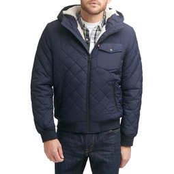 Levis Diamond Quilted Bomber with Sherpa Lined Hood