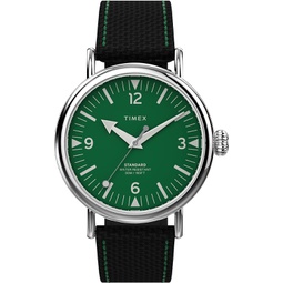 Timex Mens Standard 40mm Watch  Silver-Tone Case Green Dial with Black Leather & Fabric Strap