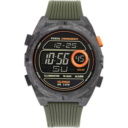 Fossil Mens Everett Solar-Powered Recycled Stainless Steel and Silicone Digital Watch, Color: Carbon, Olive (Model: FS5860)