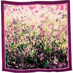 Dahlia Womens 100% Square Silk Scarf - Laurent Monteil Irises Painting - Purple