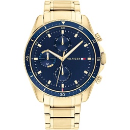 Tommy Hilfiger Mens Qtz Multifunction Stainless Steel and Bracelet Casual Watch, Color: Gold (Model: 1791834)