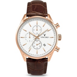 Vincero Luxury Mens Chrono S Wrist Watch - 40mm Chronograph Watch - Japanese Quartz Movement… (Rose Gold/White)