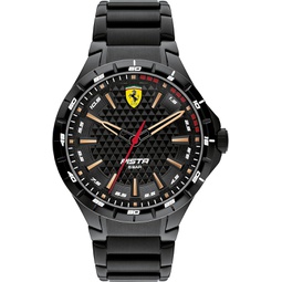Ferrari Scuderia Pista Mens Quartz Stainless Steel and Link Bracelet Watch, Color: Black (Model: 0830866)