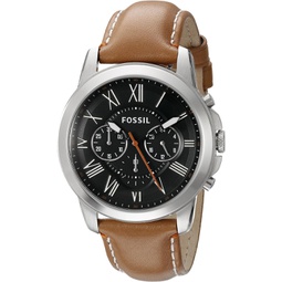 Fossil Mens FS4918 Grant Chronograph Stainless Steel Watch with Tan Leather Band