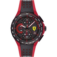 Ferrari Scuderia Pista Mens Quartz Chrono Aluminium and Leather Silicone Strap Casual Watch, Color: Black and Red (Model: 0830733)