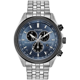 Citizen Mens Eco-Drive Classic Chronograph Silver Stainless Steel Watch with Perpetual Calendar,Blue Dial (Model: BL5568-54L)
