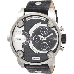 Diesel Mens Little Daddy Quartz Stainless Steel and Leather Chronograph Watch, Color: Grey, Black (Model: DZ7256)