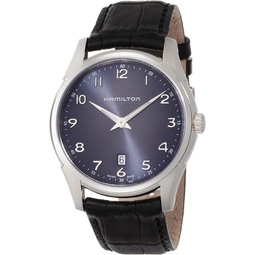 Hamilton Mens Jazzmaster Stainless Steel Swiss-Quartz Watch with Leather Calfskin Strap, Black, 20 (Model: H38511743)