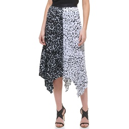 Womens DKNY Pull-On Asymmetrical Printed Color-Block Skirt