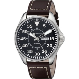 Hamilton Mens H64611535 Khaki King Pilot Black Watch with Brown Leather Band
