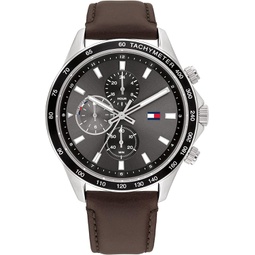 Tommy Hilfiger Mens Stainless Steel Case and Leather Strap Watch, Color: Brown (Model: 1792015)