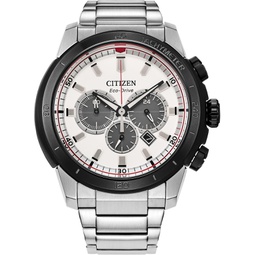 Citizen Mens Eco-Drive Brycen Chronograph Silver Stainless Steel Watch,White Dial (Model: CA4188-81A)