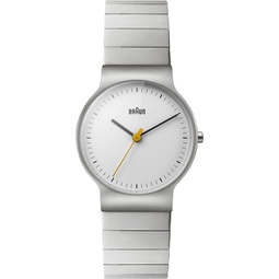 Braun Ladies Slim 3-Hand Analogue Quartz Watch, White Dial and Stainless Steel Bracelet and 32mm Case, Model BN0211SLBTL.