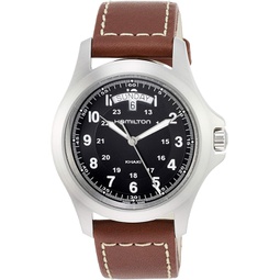 Hamilton Khaki King Mens Brown Strap Black Dial Stainless Steel Watch H64451533