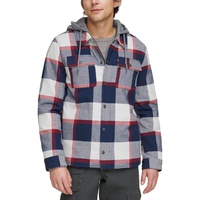Mens Levis Washed Cotton Shirt Jacket with A Jersey Hood and Sherpa Lining