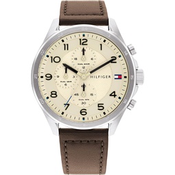 Tommy Hilfiger Mens Stainless Steel Case and Calfskin Strap Watch, Color: Brown (Model: 1792003)