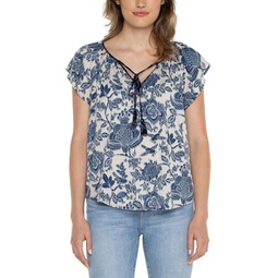 Liverpool Los Angeles Stretch Woven Top with Tie Front Detail