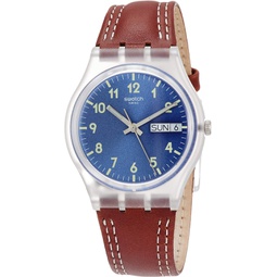 Swatch Mens Analogue Quartz Watch with Leather Strap GE709