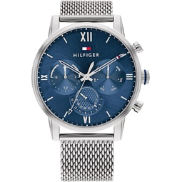 Tommy Hilfiger Mens Quartz Multifunction Stainless Steel and Mesh Bracelet Watch, Color: Silver (Model: 1791881)