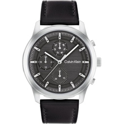 Calvin Klein MensQuartz Stainless Steel Case and Leather Strap Watch, Color: Black (Model: 25200211)