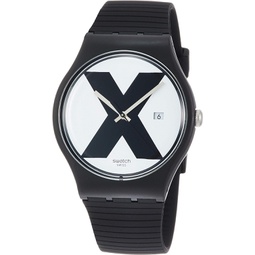 Swatch XX-Rated Black White Dial Black Silicone Mens Watch SUOB402