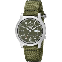 Mens SNK805 SEIKO 5 Automatic Stainless Steel Watch with Green Canvas
