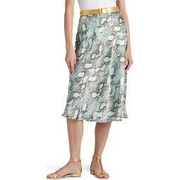 Womens LAUREN Ralph Lauren Snakeskin Print Satin Charmeuse A-Line Skirt