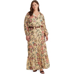 LAUREN Ralph Lauren Plus-Size Floral Crinkle Georgette Tiered Dress