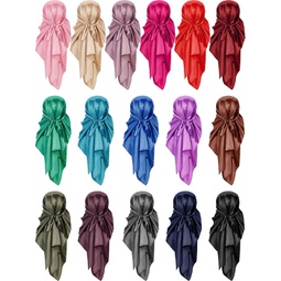 16 Pieces 35 Inch Satin Hair Scarf Women Silk Head Scarf Bulk Neck Scarf Large Square Hair Scarf for Sleeping Solid Color Lightweight Hair Wrapping at Night