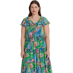 Womens LAUREN Ralph Lauren Plus Size Floral Crinkle Georgette Tiered Dress