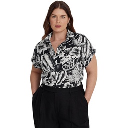 LAUREN Ralph Lauren Plus Size Floral Linen Short Sleeve Shirt