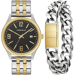 Caravelle by Bulova Mens Classic Two-Tone Stainless Steel 3-Hand Date Watch and Bracelet Box Set, 41mm Style: 45K000