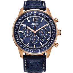 Citizen Mens Eco-Drive Weekender Sport Casual Chronograph Rose Gold Stainless Steel Watch with Blue Leather Strap, Blue Dial (Model: CA4503-00L)