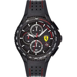 Ferrari Scuderia Pista Mens Quartz Chrono Stainless Steel and Leather Silicone Strap Casual Watch, Color: Black (Model: 0830734)