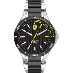 Ferrari Scuderia Pista Mens Quartz Stainless Steel and Bracelet Casual Watch, Color: Silver and Black (Model: 0830762)