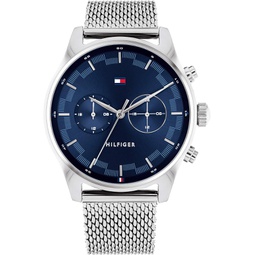 Tommy Hilfiger Mens Qtz Multifunction Stainless Steel and Mesh Bracelet Dress Watch, Color: Silver (Model: 1710420)