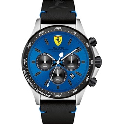 Ferrari Mens Pilota Stainless Steel Quartz Watch with Leather Calfskin Strap, Black, 22mm Strap (Model: 0830388)