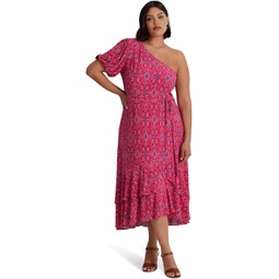 Womens LAUREN Ralph Lauren Plus Size Geo-Print Jersey One-Shoulder Dress