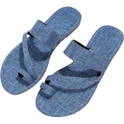 Verdusa Womens Flip Flop Denim Sandals Toe Ring Thong Flat Slippers Outdoor Slides
