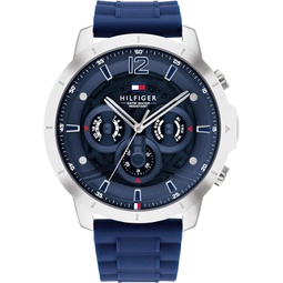 Tommy Hilfiger Mens Stainless Steel Case and Silicone Strap Watch, Color: Blue (Model: 1710489)