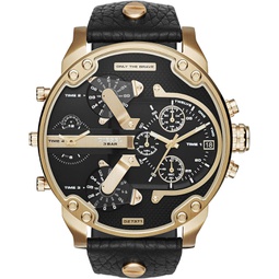 Diesel Mens 57mm Mr. Daddy 2.0 Quartz Stainless Steel and Leather Chronograph Watch, Color: Gold, Black (Model: DZ7371)